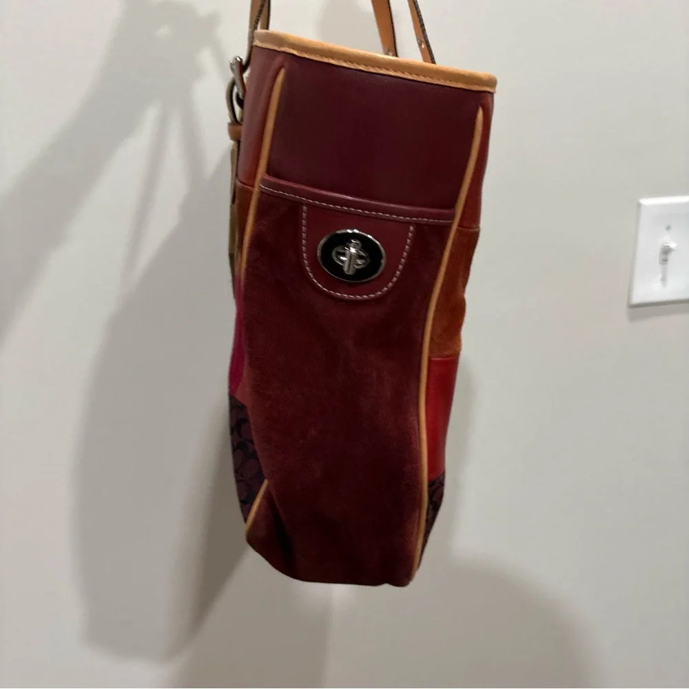 💎VINTAGE RARE Coach Patchwork Tote in Multi-Tone Suede and Leather EUC - Picture 7 of 14